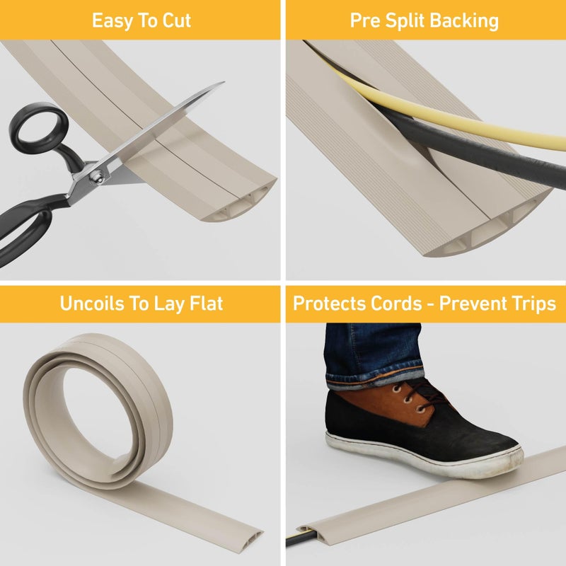 D-Line 30ft Floor Cord Cover, Floor Cable Protector, Extension Cord Cover, Protect Wires & Prevent Cable Trips, Cable Management Solution - Cord Cavity = 0.63" (W) x 0.31" (H) - Beige - Image 2